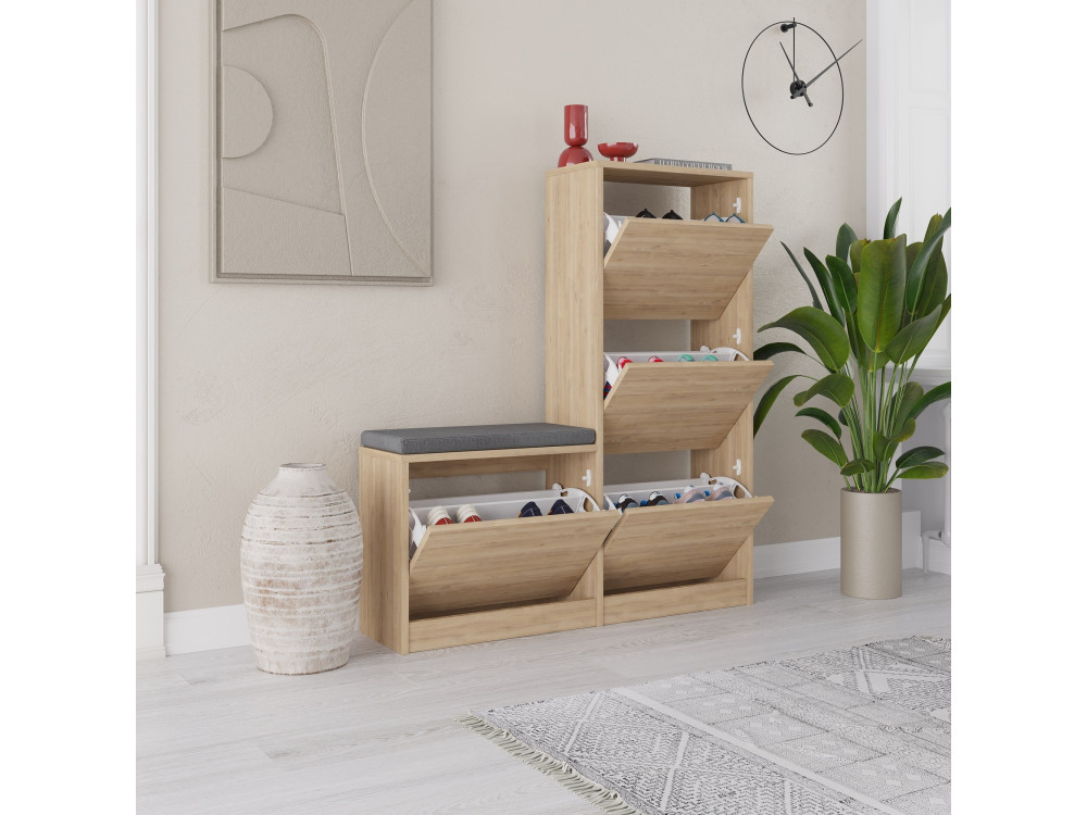 Mueble zapatero de madera "Dude" - 105 x 26 x 118 cm - Marrón