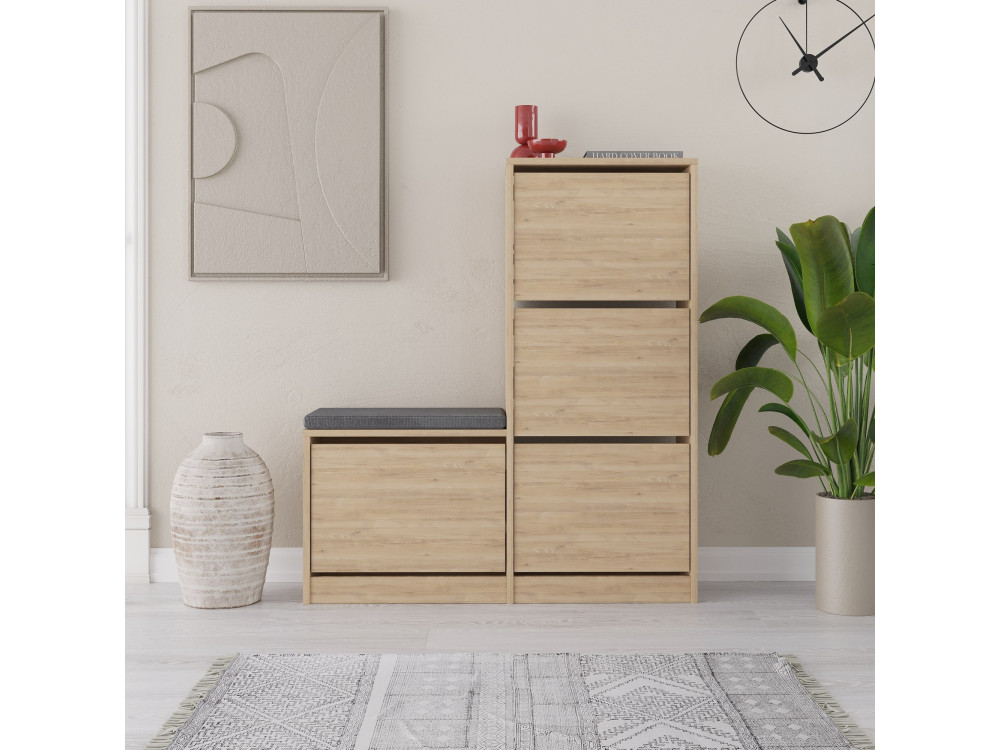 Mueble zapatero de madera "Dude" - 105 x 26 x 118 cm - Marrón