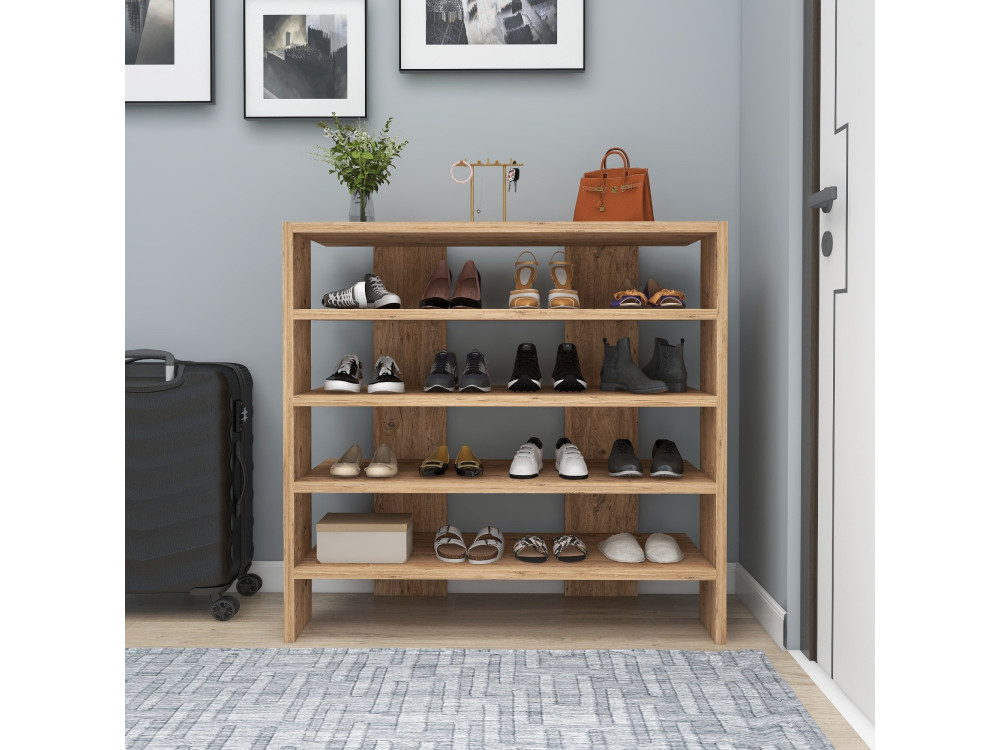 Mueble zapatero de madera "Sargel" - 75 x 31 x 72 cm - Marrón