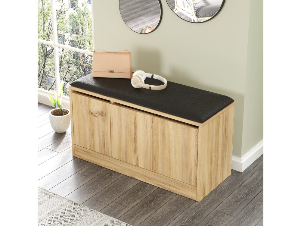 Mueble zapatero de madera "Mirko" - 90 x 35 x 45 cm - Beige