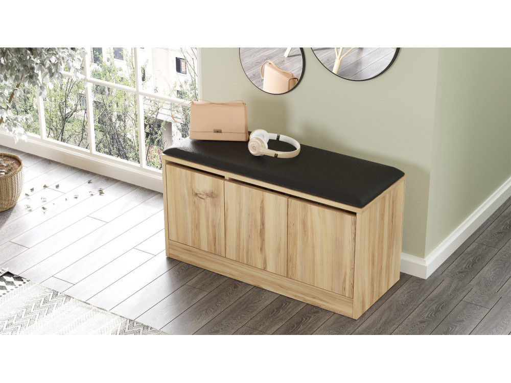Mueble zapatero de madera "Mirko" - 90 x 35 x 45 cm - Beige