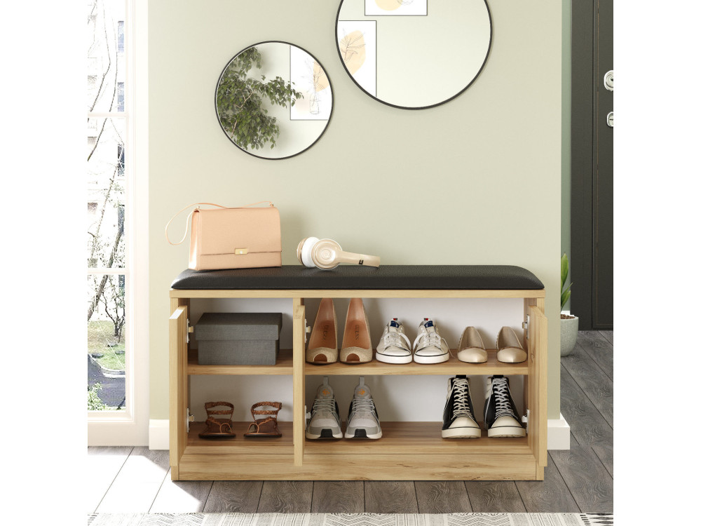 Mueble zapatero de madera "Mirko" - 90 x 35 x 45 cm - Beige