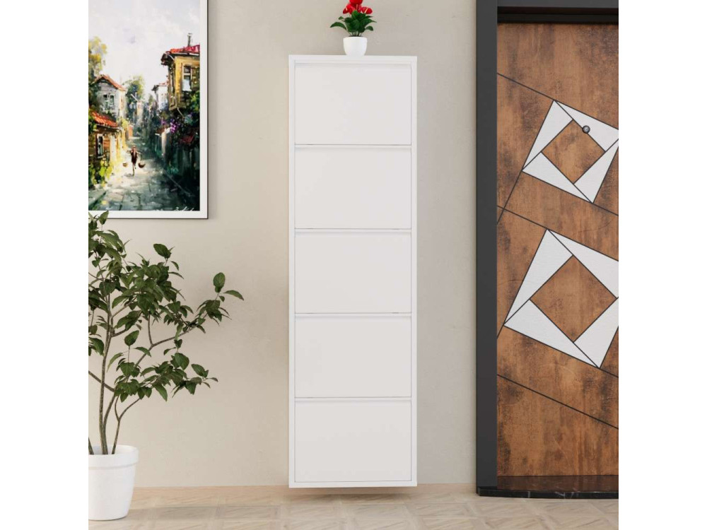 Mueble zapatero metálico "Ayse" - 50 x 15 x 169 cm - Blanco