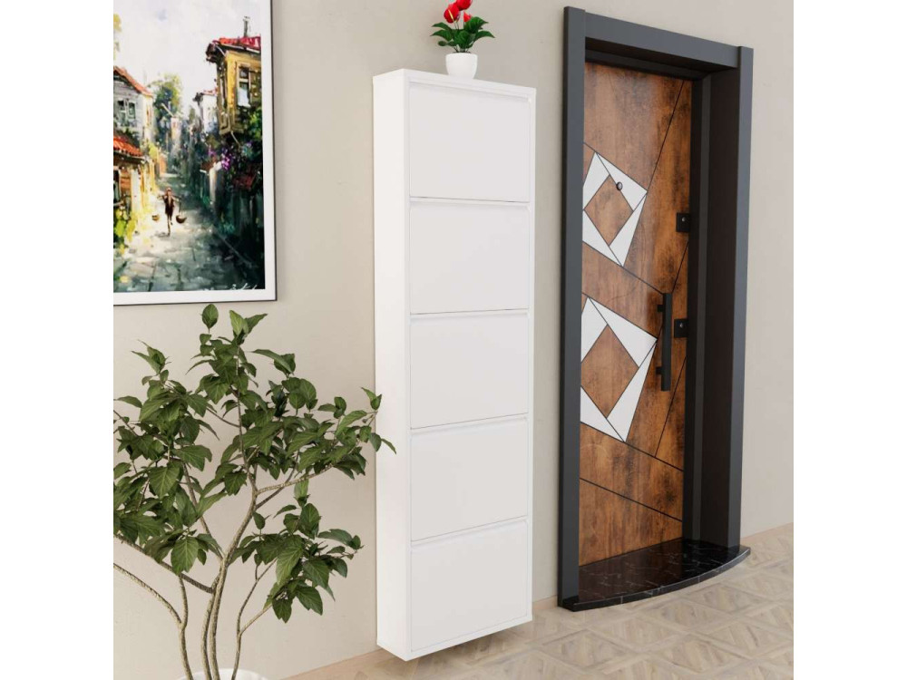 Mueble zapatero metálico "Ayse" - 50 x 15 x 169 cm - Blanco