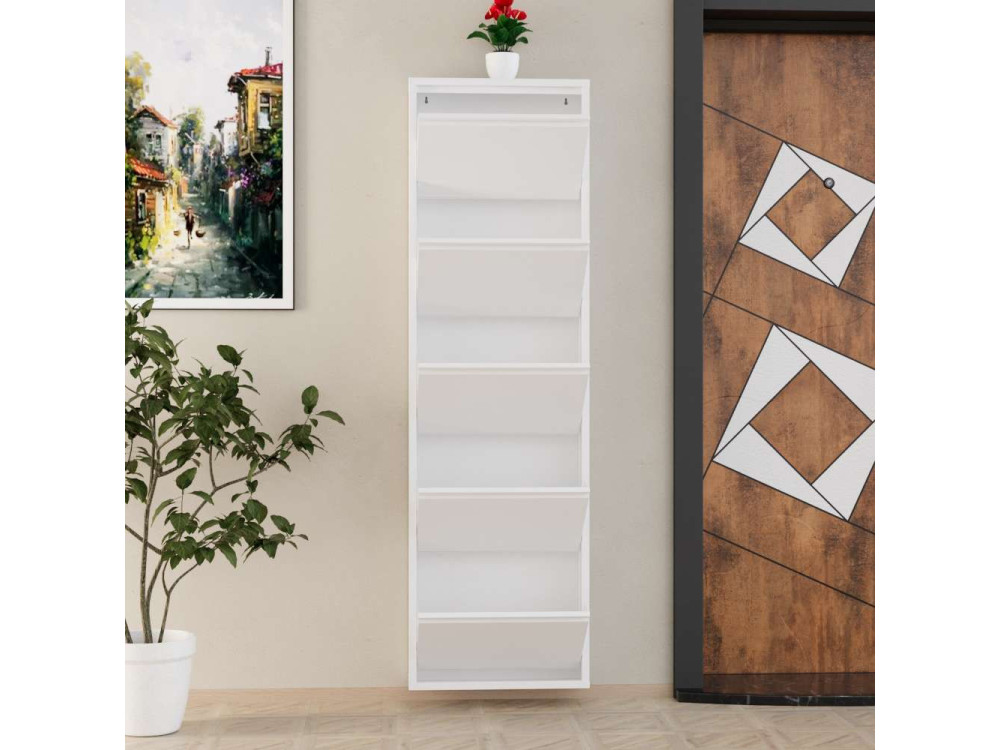 Mueble zapatero metálico "Ayse" - 50 x 15 x 169 cm - Blanco