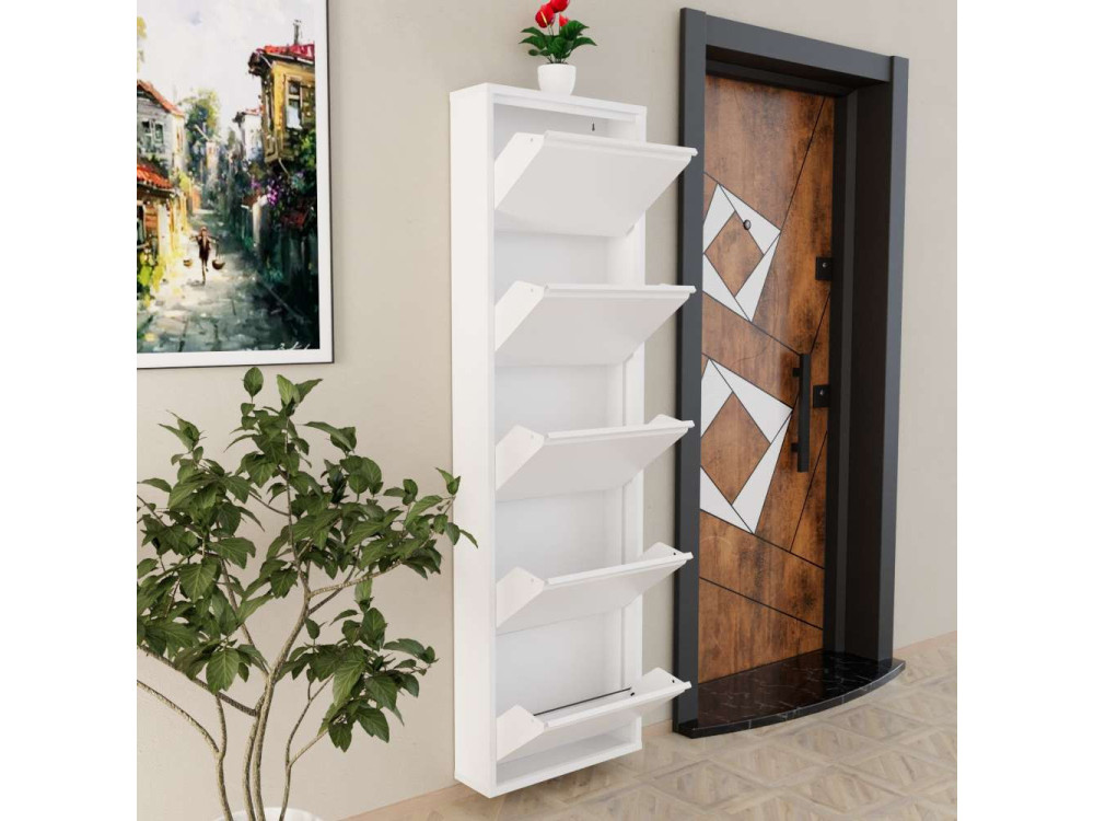 Mueble zapatero metálico "Ayse" - 50 x 15 x 169 cm - Blanco