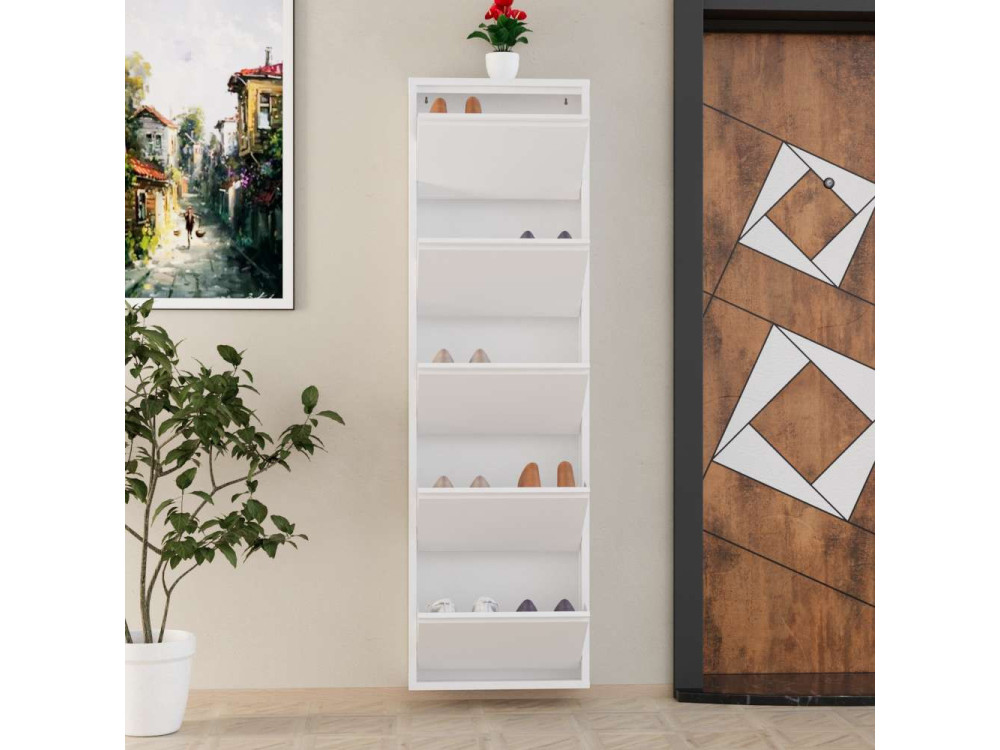Mueble zapatero metálico "Ayse" - 50 x 15 x 169 cm - Blanco