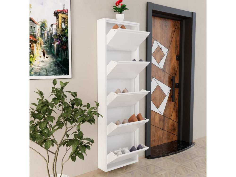 Mueble zapatero metálico "Ayse" - 50 x 15 x 169 cm - Blanco