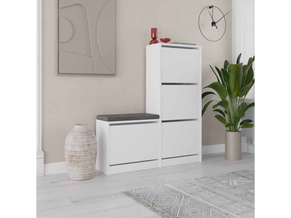Mueble zapatero de madera "Dude" - 105 x 26 x 118 cm - Blanco