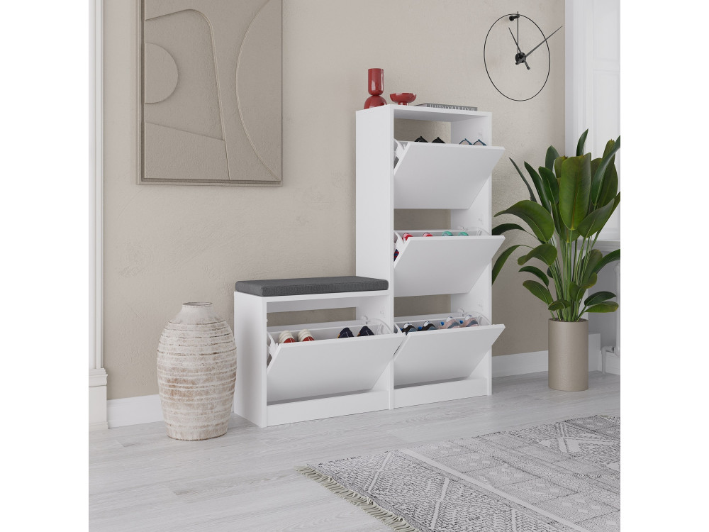 Mueble zapatero de madera "Dude" - 105 x 26 x 118 cm - Blanco