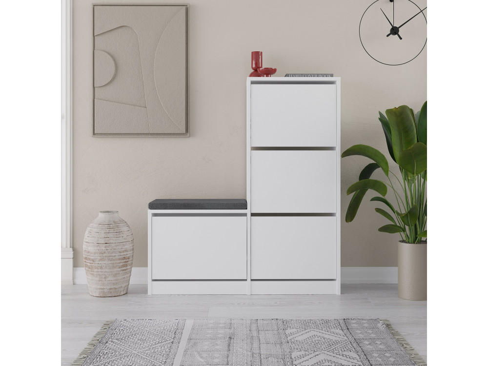 Mueble zapatero de madera "Dude" - 105 x 26 x 118 cm - Blanco