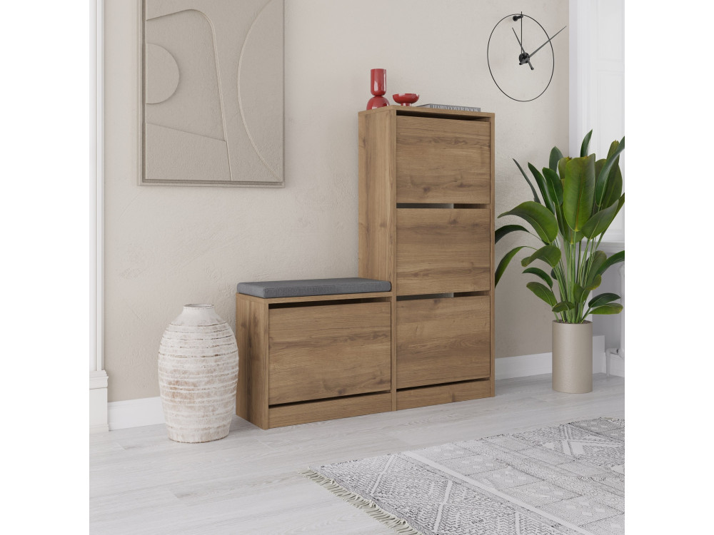 Mueble zapatero "Dude" con asiento de madera - 105 x 26 x 118 cm - Marrón