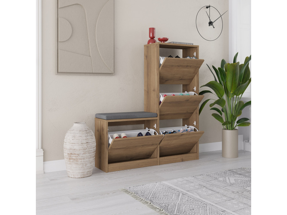 Mueble zapatero "Dude" con asiento de madera - 105 x 26 x 118 cm - Marrón