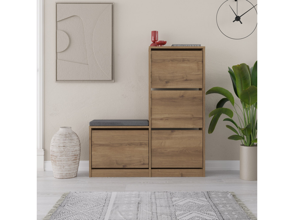 Mueble zapatero "Dude" con asiento de madera - 105 x 26 x 118 cm - Marrón