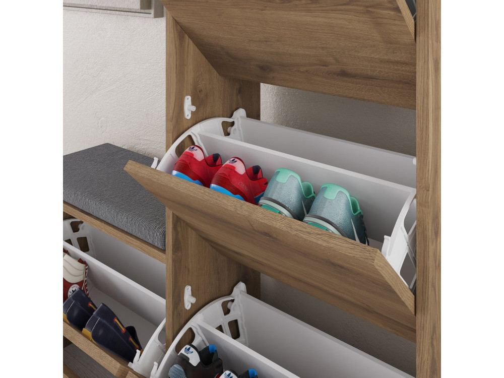 Mueble zapatero "Dude" con asiento de madera - 105 x 26 x 118 cm - Marrón