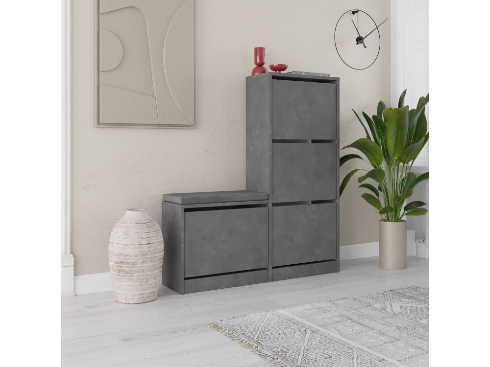 Mueble zapatero de madera "Dude" - 105 x 26 x 118 cm - Gris