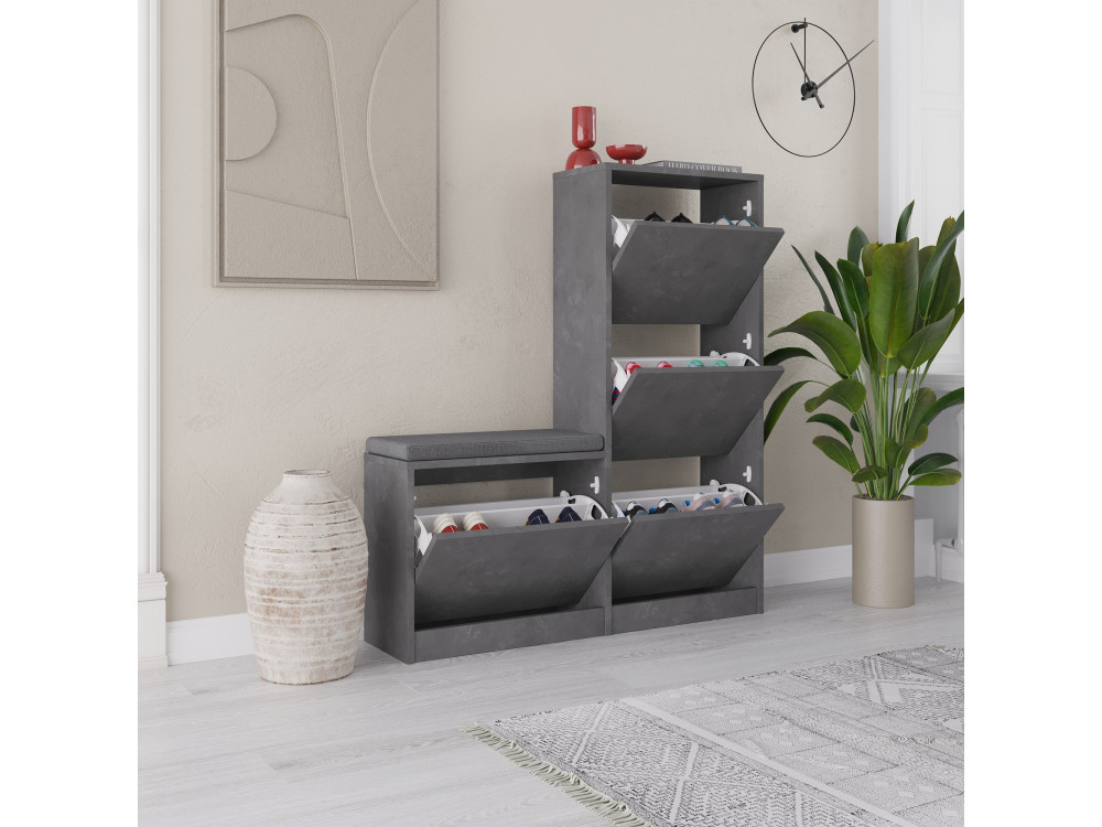Mueble zapatero de madera "Dude" - 105 x 26 x 118 cm - Gris