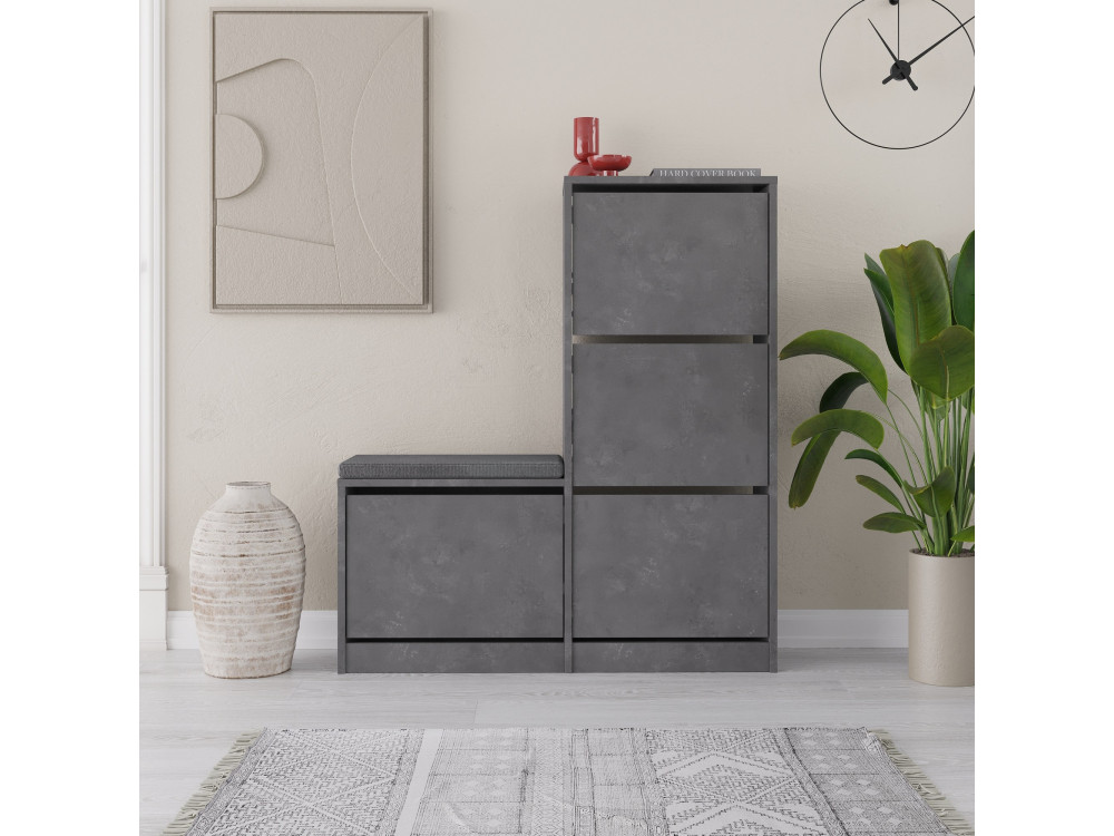 Mueble zapatero de madera "Dude" - 105 x 26 x 118 cm - Gris