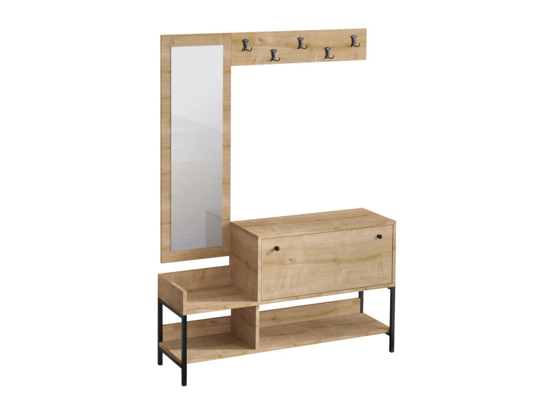 Zapatero de madera "Nonso" con espejo - 120 x 35 x 70 cm - Beige
