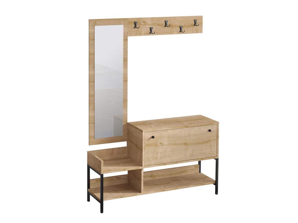 Zapatero de madera "Nonso" con espejo - 120 x 35 x 70 cm - Beige