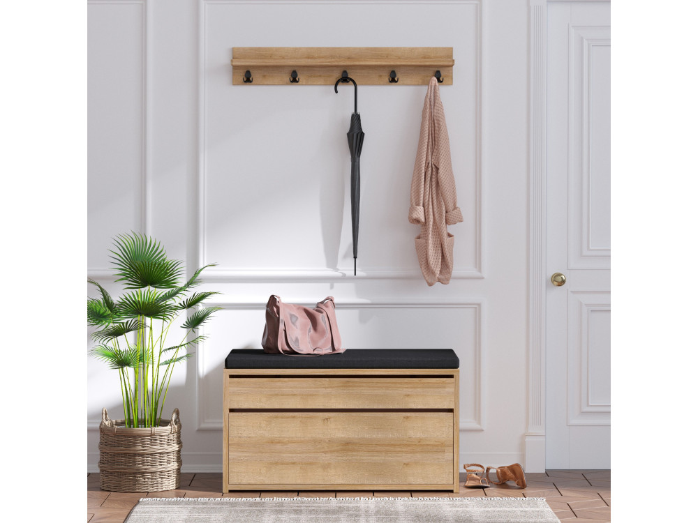 Zapatero de madera "Boby" con banco - 80 x 35 x 42 cm - Beige