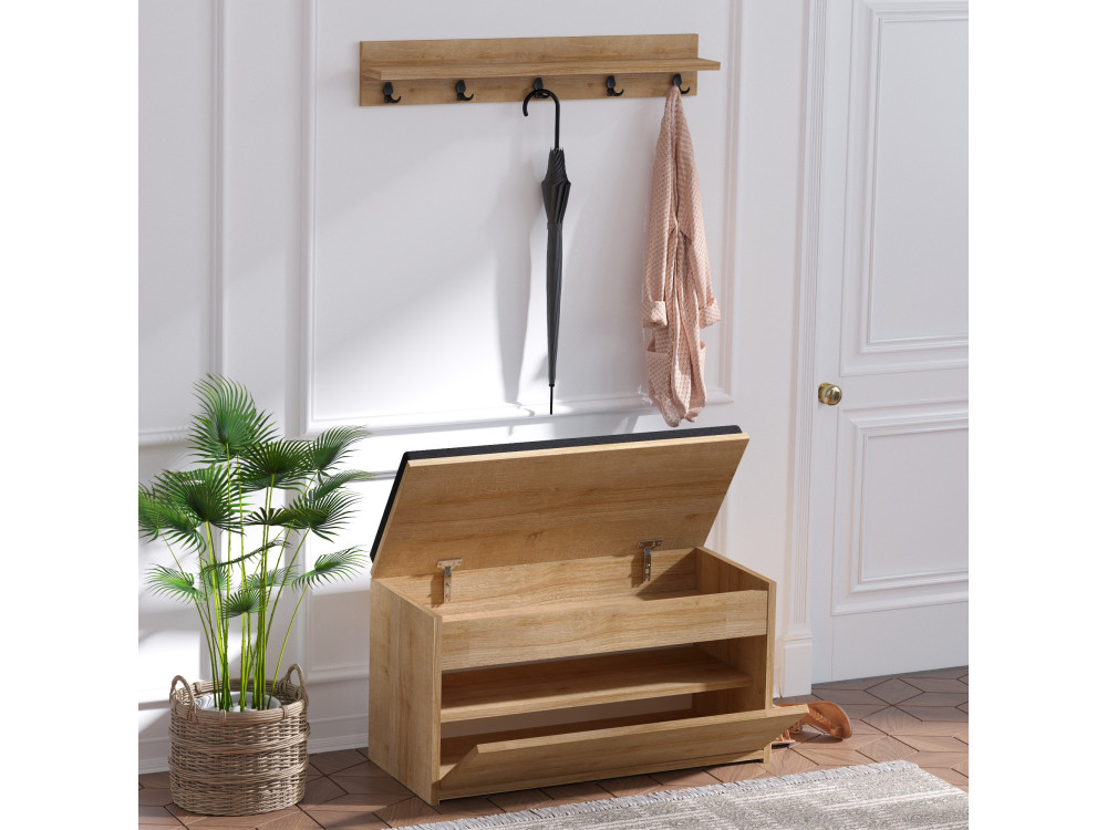 Zapatero de madera "Boby" con banco - 80 x 35 x 42 cm - Beige