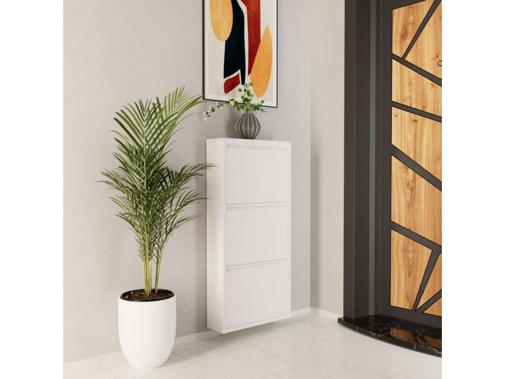 Mueble zapatero metálico "Luna" - 50 x 15 x 103 cm - Blanco