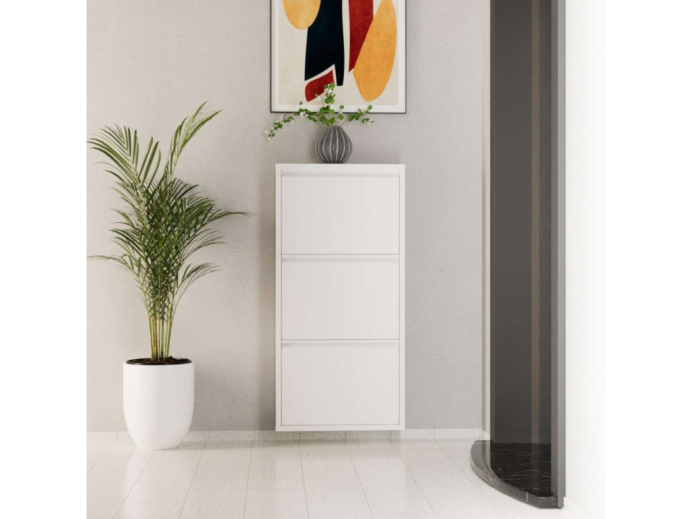 Mueble zapatero metálico "Luna" - 50 x 15 x 103 cm - Blanco