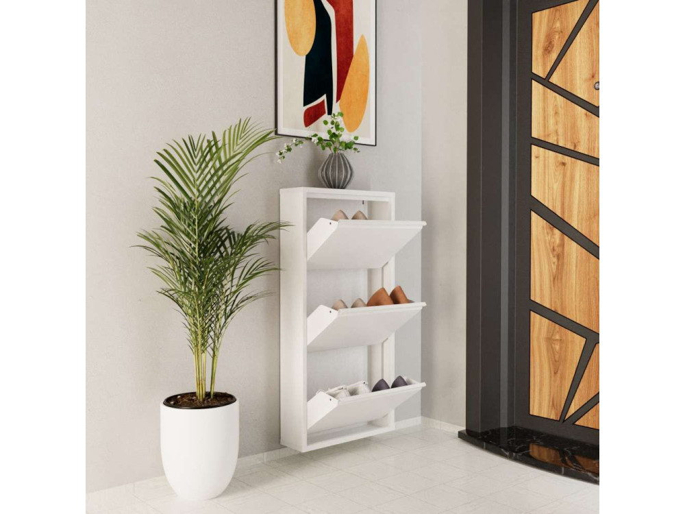 Mueble zapatero metálico "Luna" - 50 x 15 x 103 cm - Blanco