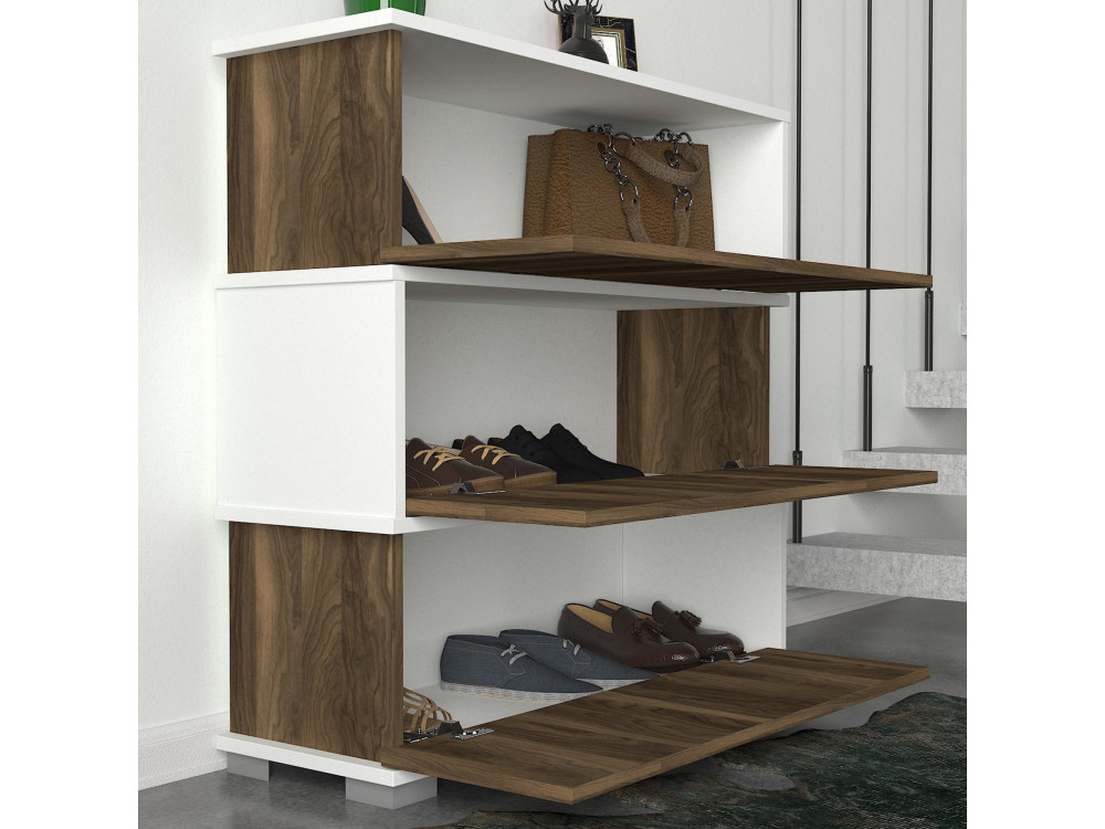 Mueble zapatero de madera "Napolyon" - 90 x 30 x 93 cm - Marrón