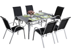 Conjunto De Jardín Mesa + 6 sillas de Textileno "Córdoba"  - Negro