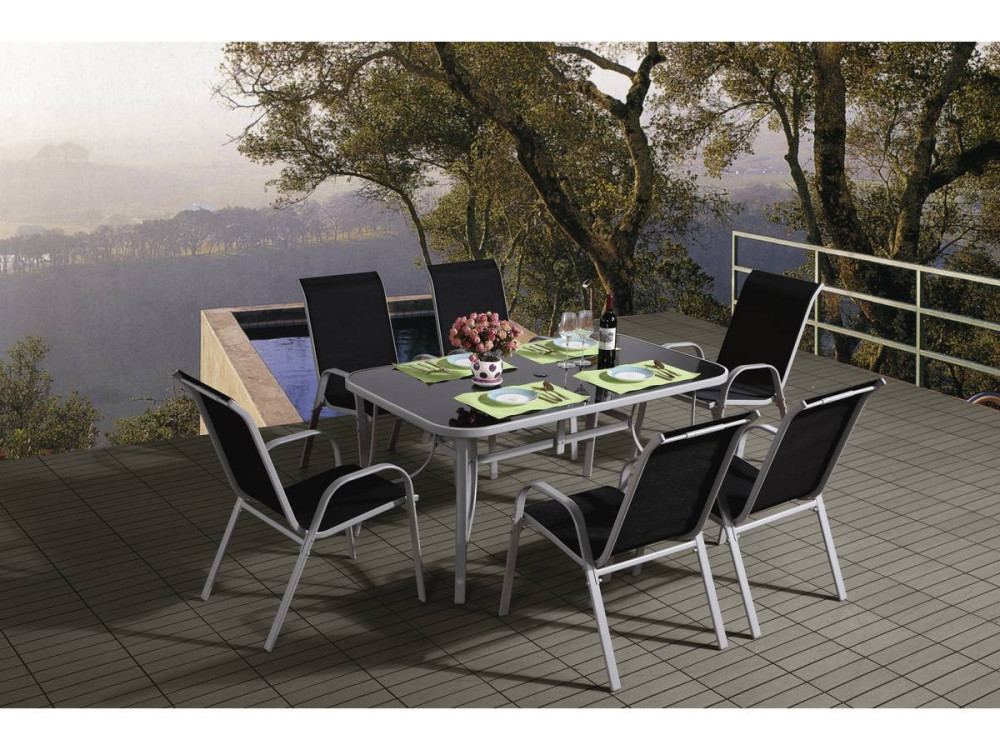 Conjunto De Jardín Mesa + 6 sillas de Textileno "Córdoba"  - Negro