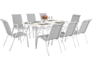 Conjunto De Jardín Mesa + 8 sillas de Textileno "Córdoba" - Gris