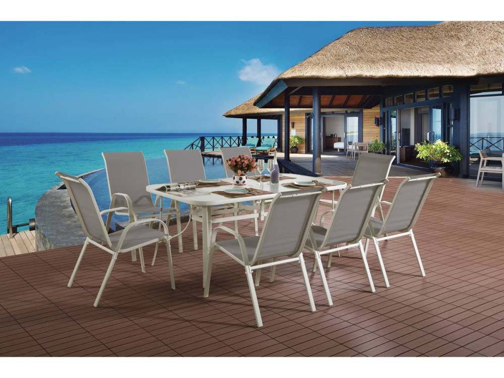 Conjunto De Jardín Mesa + 8 sillas de Textileno "Córdoba" - Gris