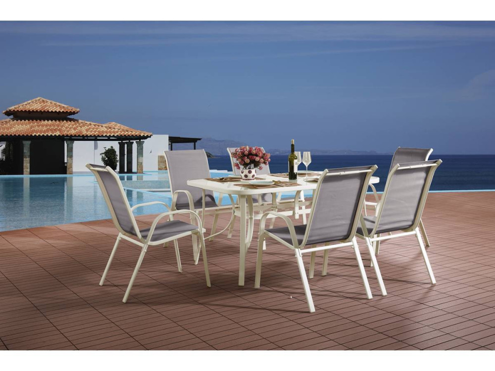 Conjunto De Jardín Mesa + 6 sillas de Textileno "Córdoba"  - Gris