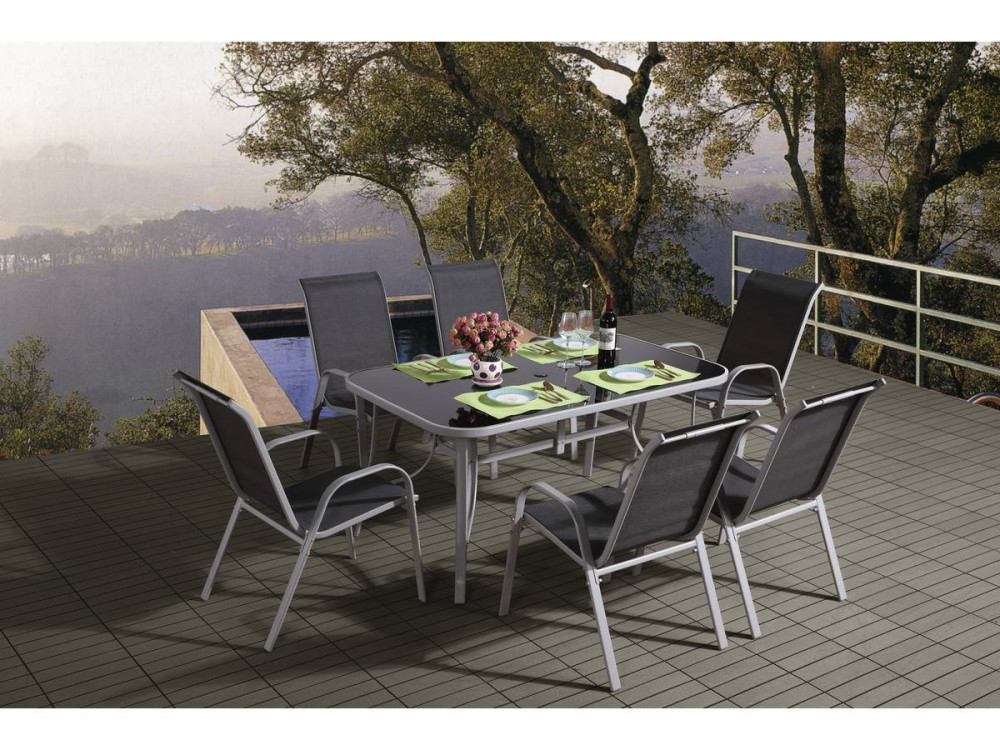 Conjunto De Jardín Mesa + 6 sillas de Textileno "Córdoba"  - Gris oscuro