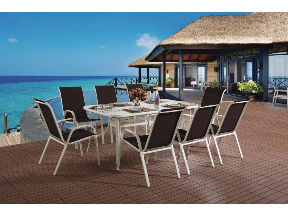 Conjunto De Jardín Mesa + 8 sillas de Textileno "Córdoba" - Topo