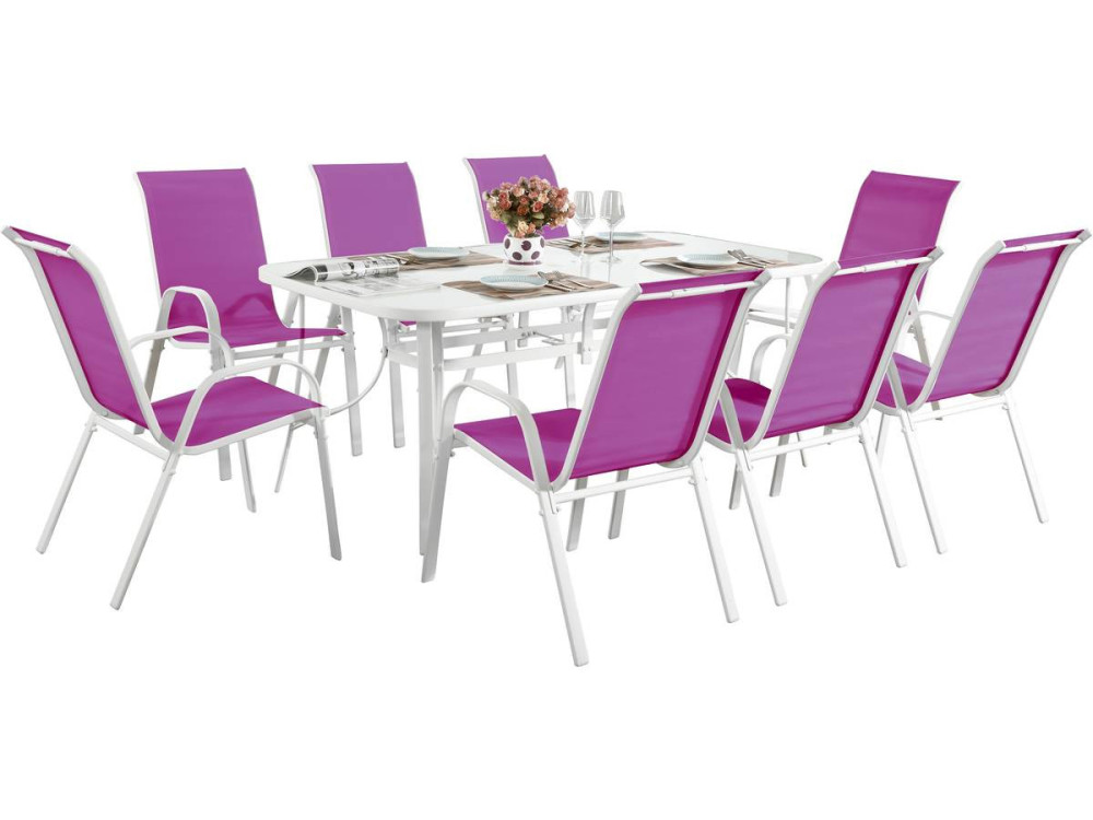 Conjunto De Jardín Mesa + 6 sillas de Textileno "Córdoba" - Fuschia