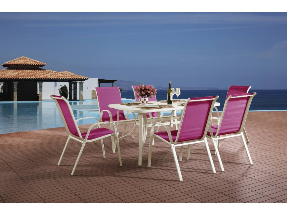 Conjunto De Jardín Mesa + 6 sillas de Textileno "Córdoba" - Fuschia