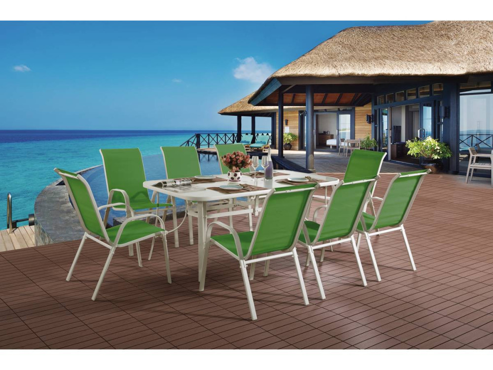 Conjunto De Jardín Mesa + 8 sillas de Textileno "Córdoba"  - Verde