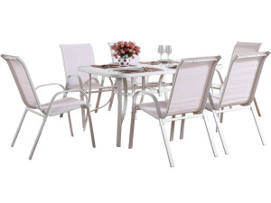 Conjunto De Jardín Mesa + 6 sillas de Textileno "Córdoba" - Crudo