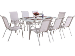 Conjunto De Jardín Mesa + 8 sillas de Textileno "Córdoba" - Crudo
