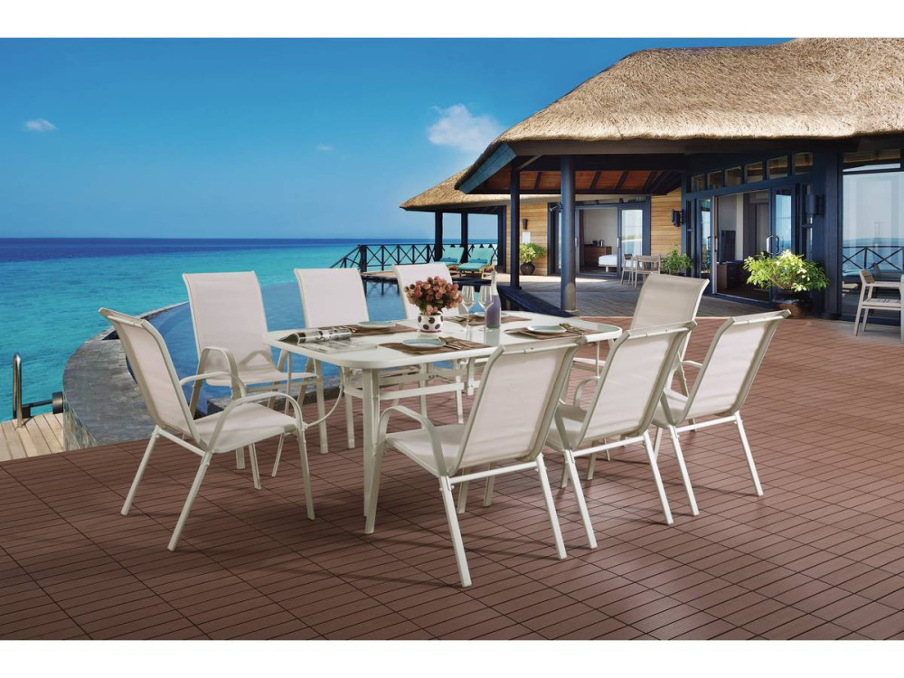 Conjunto De Jardín Mesa + 8 sillas de Textileno "Córdoba" - Crudo
