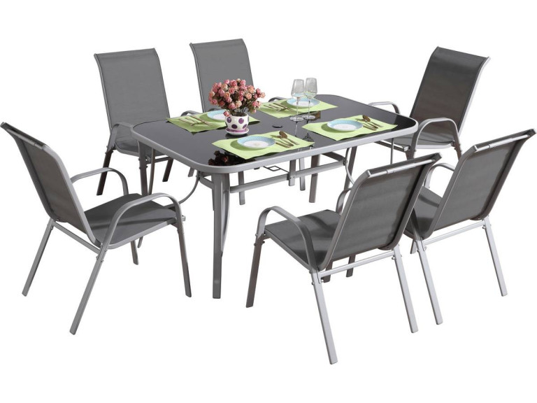 Conjunto De Jardín Mesa + 6 sillas de Textileno "Córdoba + Porto" - Gris Claro
