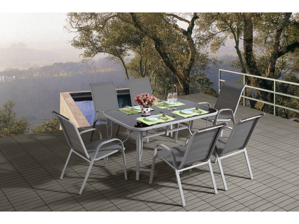 Conjunto De Jardín Mesa + 6 sillas de Textileno "Córdoba + Porto" - Gris Claro