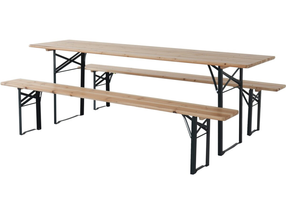 Mesa de jardín plegable tipo brasserie con 2 bancos "Lisboa" - 218 x 59,5 x 75 cm - Marrón