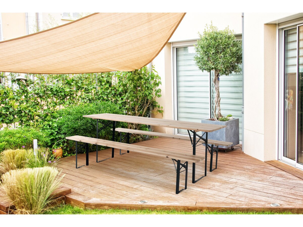 Mesa de jardín plegable tipo brasserie con 2 bancos "Lisboa" - 176 x 46 x 75 cm - Marrón