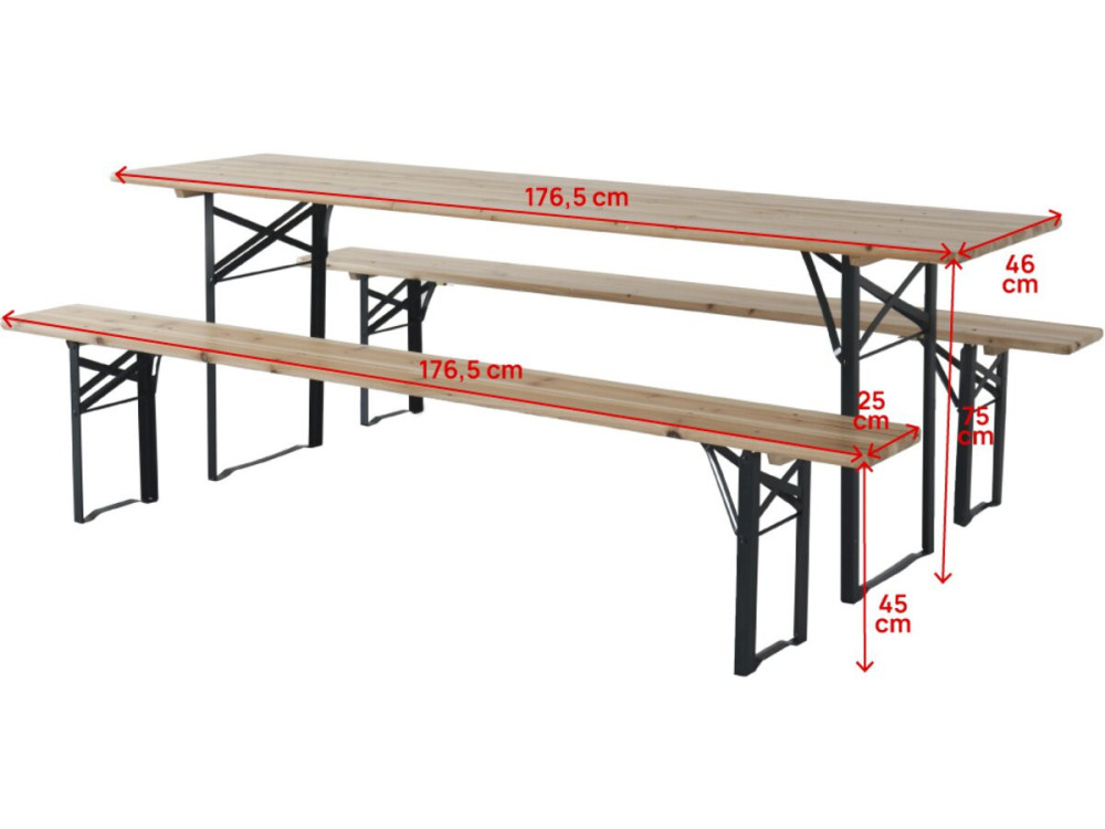 Mesa de jardín plegable tipo brasserie con 2 bancos "Lisboa" - 176 x 46 x 75 cm - Marrón