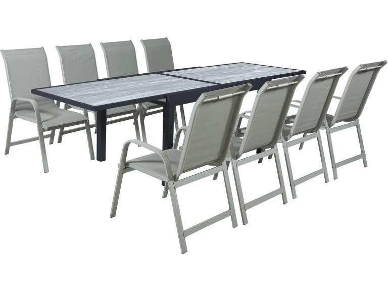 Mesa y sillas de jardín "Lagos" de aluminio extensible - 140/280 x 90 x 76 cm - Asientos 8 - Gris claro
