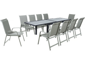 Mesa y sillas de jardín "Lagos" de aluminio extensible - 140/280 x 90 x 76 cm - Asientos 10 - Gris claro